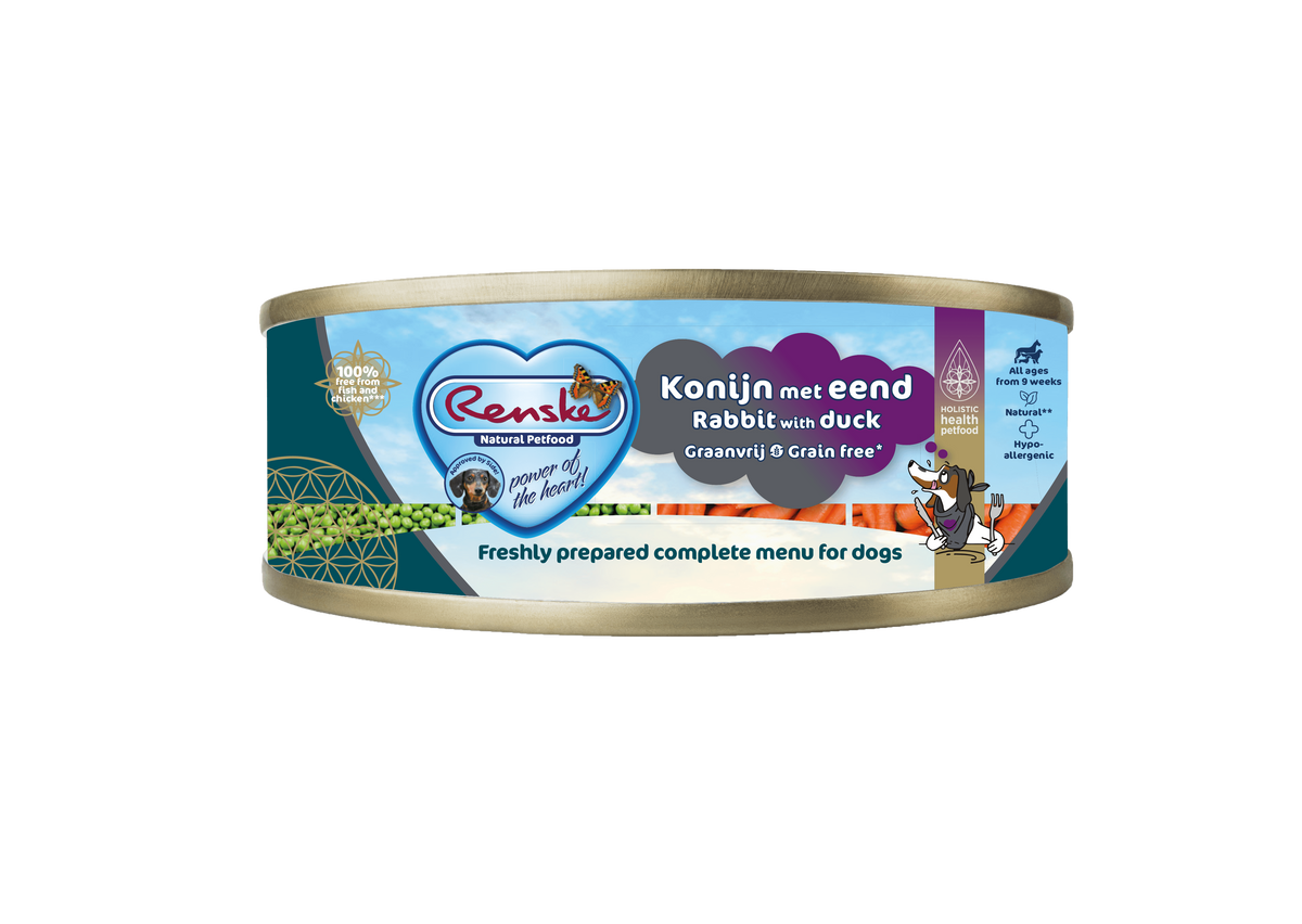 Renske Vers Konijn met Eend Graanvrij - Blik 95 gram (24 stuks)