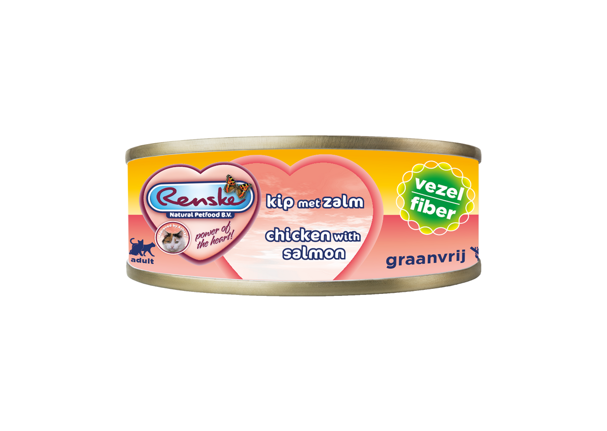 Renske Kat Verse Kip met Zalm - Vezels 70 gram (24 stuks) - THT-Korting 31-10-26